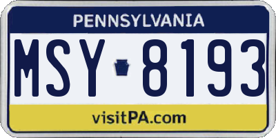 PA license plate MSY8193