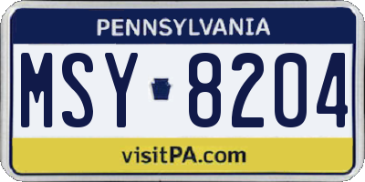 PA license plate MSY8204