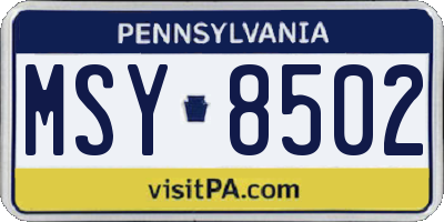 PA license plate MSY8502