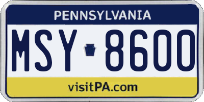 PA license plate MSY8600