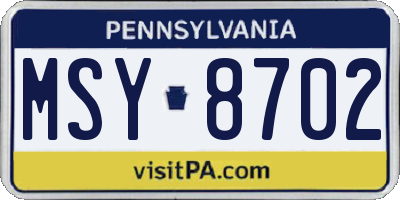 PA license plate MSY8702