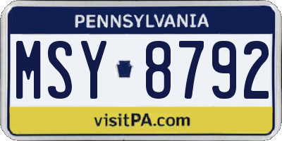 PA license plate MSY8792