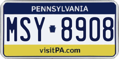 PA license plate MSY8908