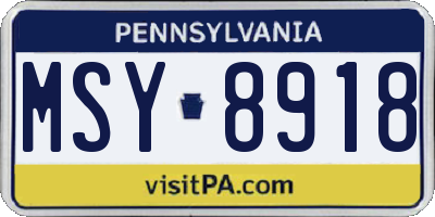 PA license plate MSY8918