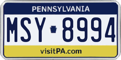 PA license plate MSY8994