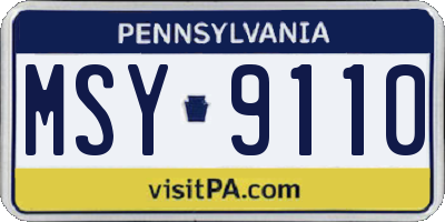 PA license plate MSY9110