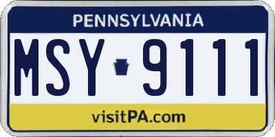 PA license plate MSY9111