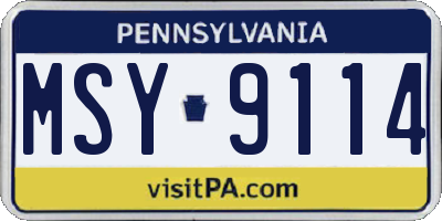 PA license plate MSY9114