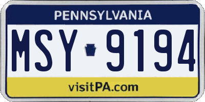 PA license plate MSY9194