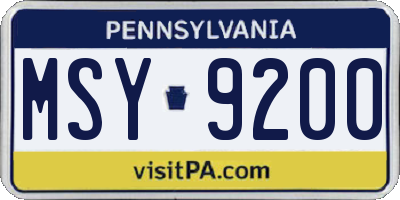 PA license plate MSY9200