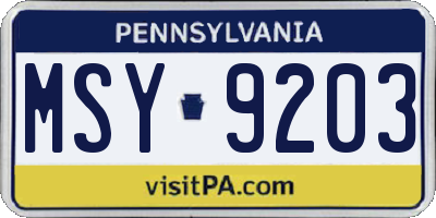 PA license plate MSY9203