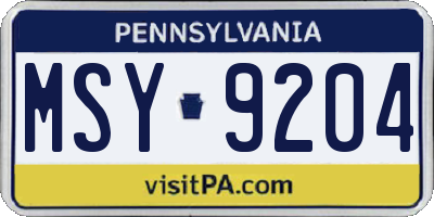 PA license plate MSY9204