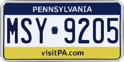 PA license plate MSY9205