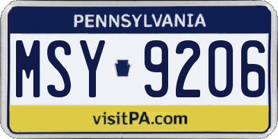 PA license plate MSY9206