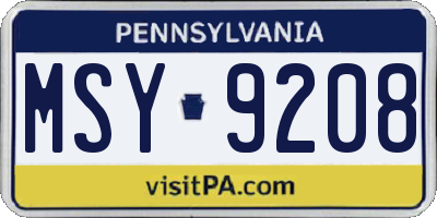 PA license plate MSY9208