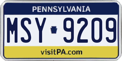 PA license plate MSY9209