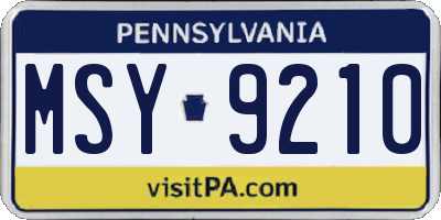 PA license plate MSY9210