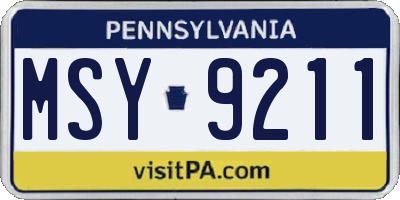 PA license plate MSY9211