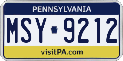 PA license plate MSY9212