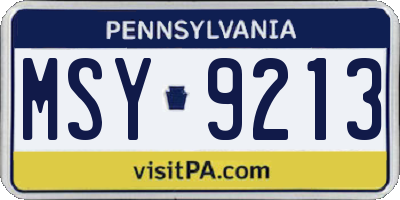 PA license plate MSY9213