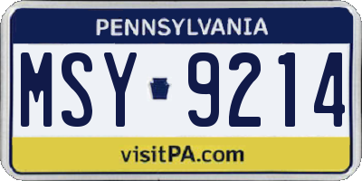 PA license plate MSY9214