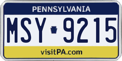PA license plate MSY9215