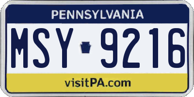 PA license plate MSY9216
