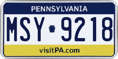 PA license plate MSY9218