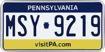 PA license plate MSY9219