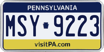 PA license plate MSY9223