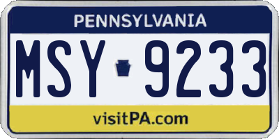 PA license plate MSY9233