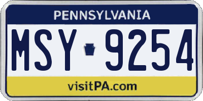 PA license plate MSY9254