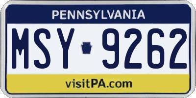 PA license plate MSY9262