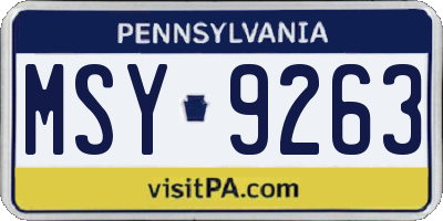 PA license plate MSY9263