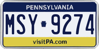 PA license plate MSY9274