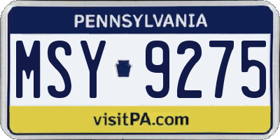 PA license plate MSY9275