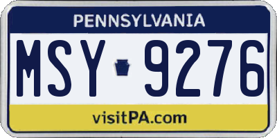 PA license plate MSY9276