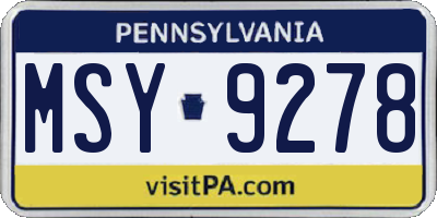 PA license plate MSY9278