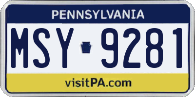 PA license plate MSY9281