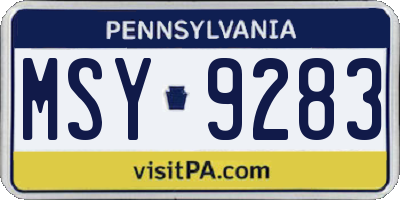 PA license plate MSY9283