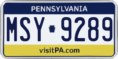 PA license plate MSY9289