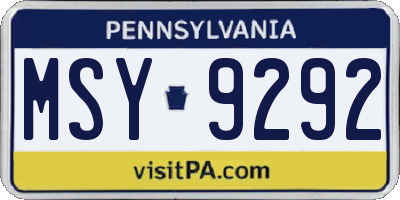 PA license plate MSY9292