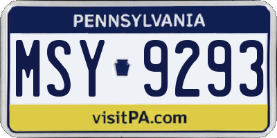 PA license plate MSY9293