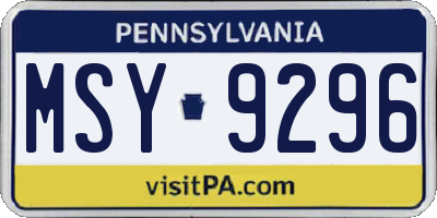 PA license plate MSY9296