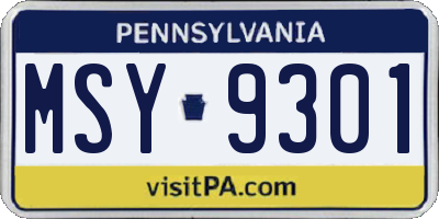 PA license plate MSY9301