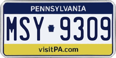PA license plate MSY9309