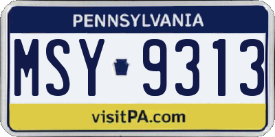 PA license plate MSY9313