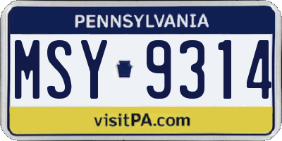 PA license plate MSY9314