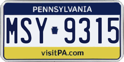PA license plate MSY9315