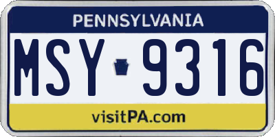 PA license plate MSY9316
